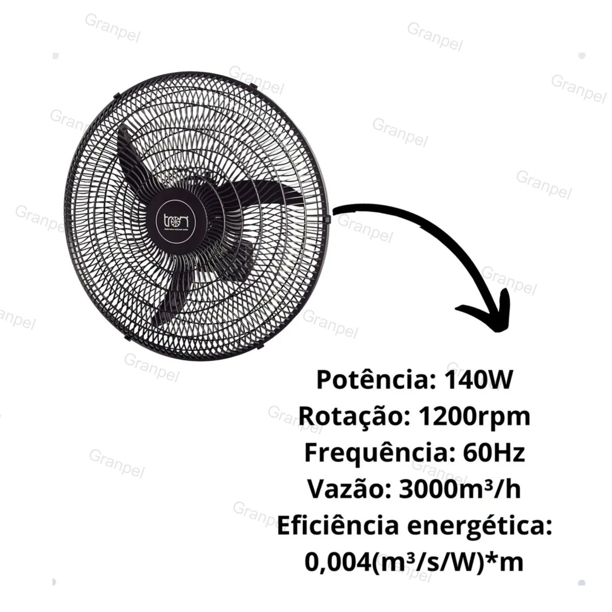 VENTILADOR PAREDE OSCILANTE TRON BIV 60CM PRETO 2